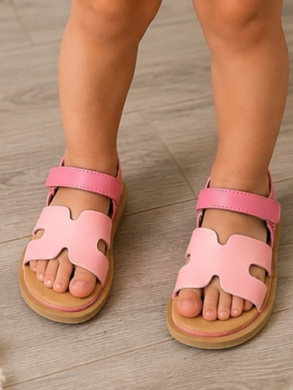 art class Pink Two-Tone Hook-and-Loop Kids Sandals